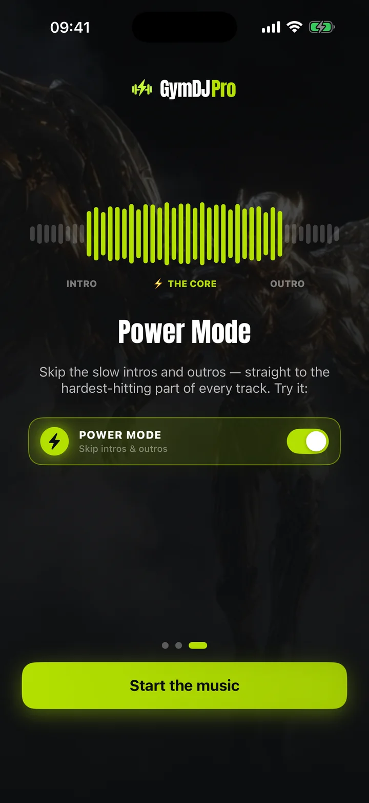 GymDJ Power Mode onboarding screen